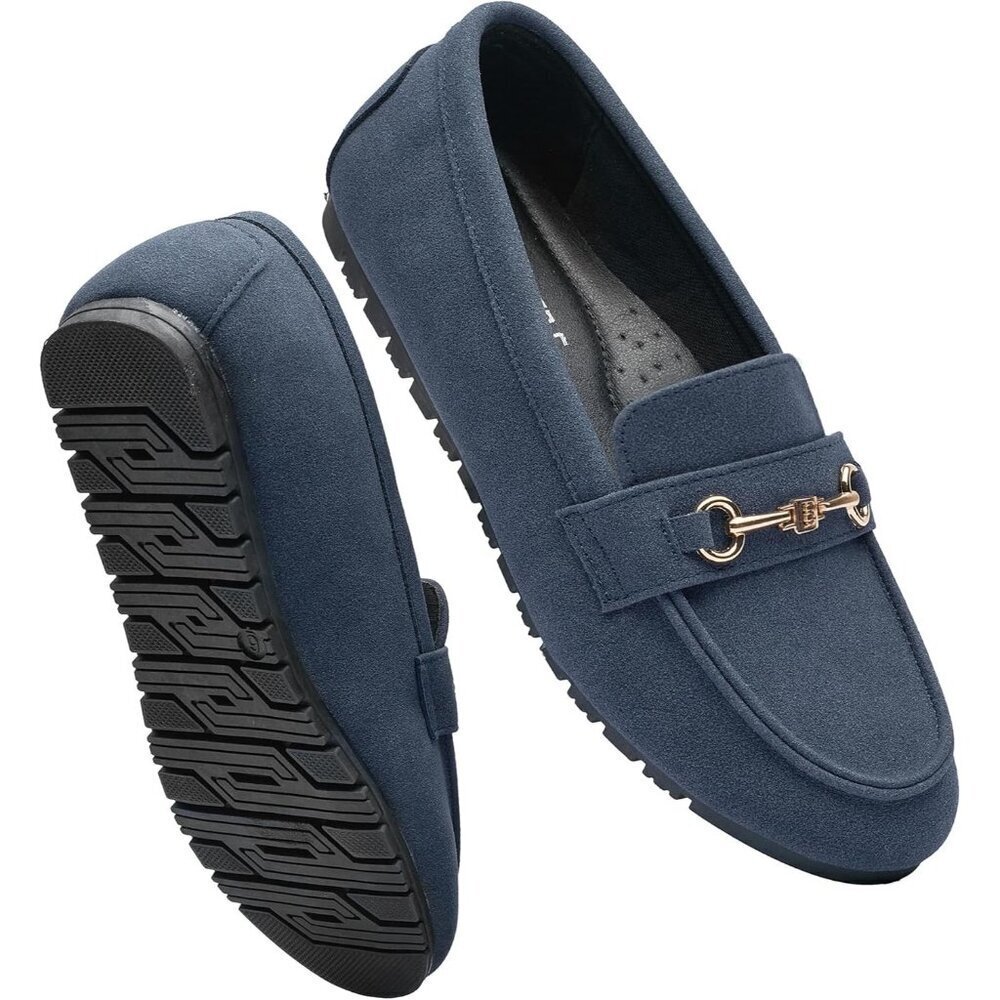 Women's Blue Suede Arch Support Casual Slip on Comfort Dressy Penny Loafers
